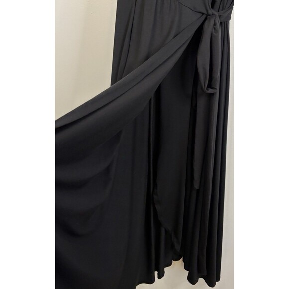 QUINCE Tencel Jersey Midi True Wrap Dress Women XL Black Short Sleeve Minimal - Picture 8 of 12